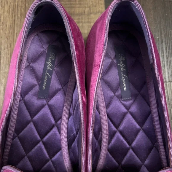 Ralph Lauren Purple Label Alonzo Embroidered Velvet Loafers- Summer Berry- 8 - Picture 4 of 10